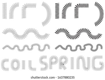 coil spring. Metal coil  springs  set. silhouette of coil  spring linear  isolated on a white. Spiral Flexible Wire. Metal Spiral.
