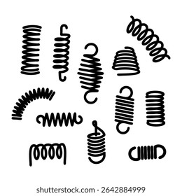 Coil spring silhouettes. Black and white Vector Illustration