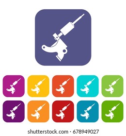 Coil tattoo machine icons set vector illustration in flat style In colors red, blue, green and other