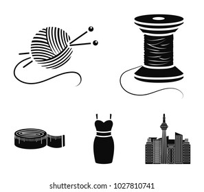 Coil of thread, centimeter, dress, ball of thread with knitting needles.Atelier set collection icons in cartoon style vector symbol stock illustration web.