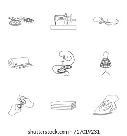 coil with thread, sewing machine, fabric and other equipment. Sewing and equipment set collection icons in outline style vector symbol stock illustration web.