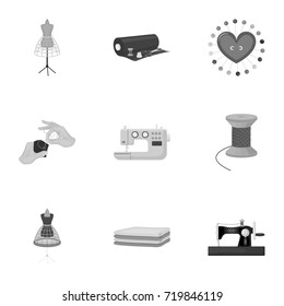 coil with thread, sewing machine, fabric and other equipment. Sewing and equipment set collection icons in monochrome style vector symbol stock illustration web.