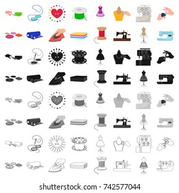 coil with thread, sewing machine, fabric and other equipment. Sewing and equipment set collection icons in cartoon style vector symbol stock illustration web.