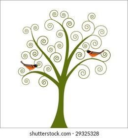 coil tree with robin birds