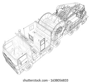 Coil Tubing roll Truck. EPS10 format. Vector created of 3d.