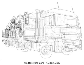 Coil Tubing roll Truck. EPS10 format. Vector created of 3d.