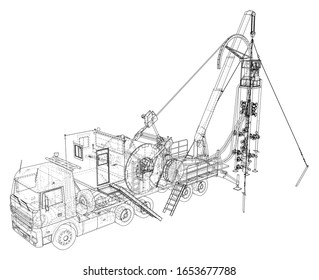 Coil Tubing roll Truck. EPS10 format. Vector created of 3d.