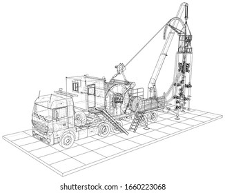 Coil Tubing roll Truck. EPS10 format. Vector created of 3d.