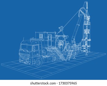 Coil Tubing roll Truck. EPS10 format. Vector created of 3d.