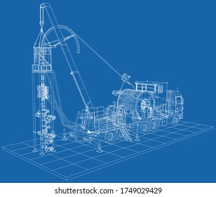 Coil Tubing roll Truck. EPS10 format. Vector created of 3d.