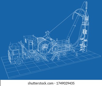 Coil Tubing roll Truck. EPS10 format. Vector created of 3d.