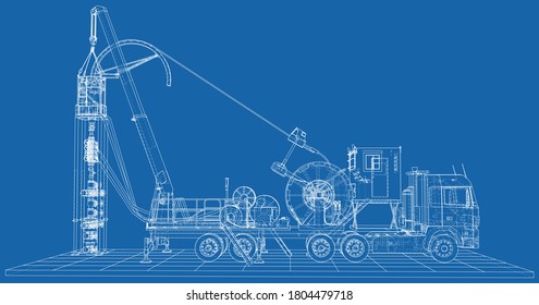 Coil Tubing Roll Truck. EPS10 Format. Vector Created Of 3d.