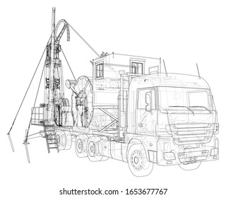 Coil Tubing unit machine Truck. EPS10 format. Vector created of 3d.