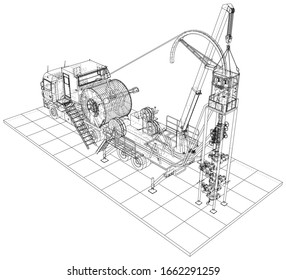 Coil Tubing unit machine Truck. EPS10 format. Vector created of 3d.
