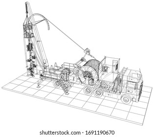 Coil Tubing Unit Machine Truck. EPS10 Format. Vector Created Of 3d.