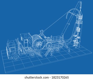 Coil Tubing. Wire-frame line isolated on white. Vector rendering of 3d.
