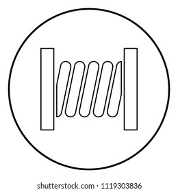 Coil with wire icon black color in circle round outline