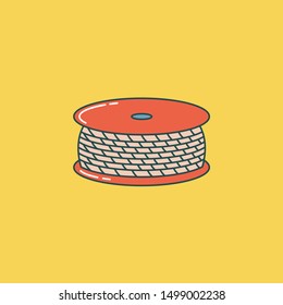Coil of wire, thread, alloy, rope in a coil. Outline drawing. Flat style. Vector editable illustration