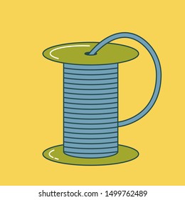 Coil of wire, thread, alloy, rope in a coil. Outline drawing. Flat style. Vector editable illustration