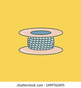 Coil of wire, thread, alloy, rope in a coil. Outline drawing. Flat style. Vector editable illustration