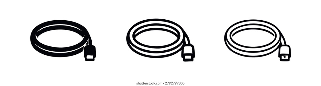 Coiled Cable Icon Set: Data, Power, and Connectivity Wire Symbols