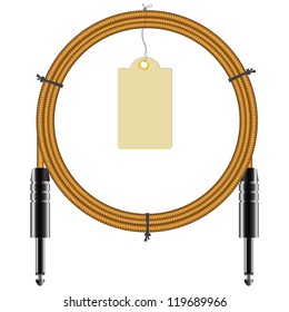 Coiled cable with the label. Vector illustration.