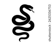 Coiled Cobra Silhouette. vector. Ideal for use as a tattoo, icon, web graphic design, and infographic concepts."
