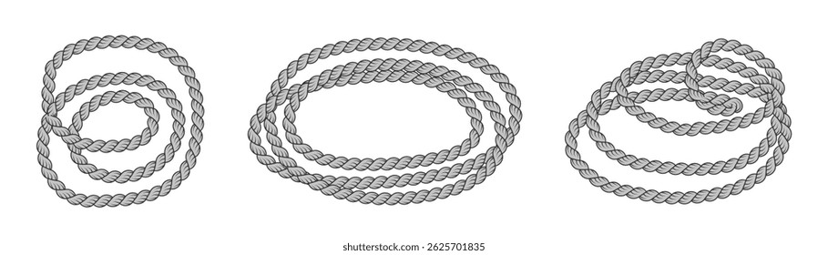 Coiled rope forming a circular shape, nautical element isolated against a transparent white backdrop, perfect for various design applications