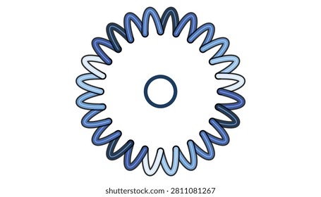 Coiled Spiral Spring Gear, abstract blue mechanical component and industrial element