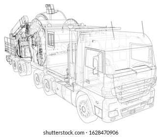 Coiled tubing machine technical wire-frame. EPS10 format. Vector created of 3d.