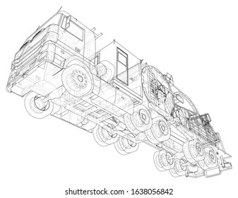 Coiled tubing machine technical wire-frame. EPS10 format. Vector created of 3d.