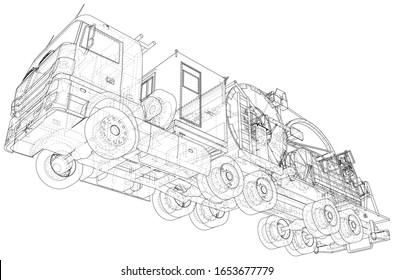 Coiled tubing machine technical wire-frame. EPS10 format. Vector created of 3d.