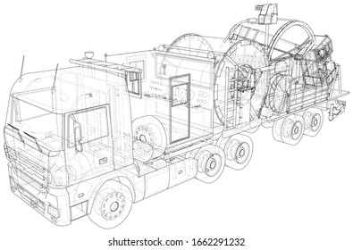 Coiled tubing machine technical wire-frame. EPS10 format. Vector created of 3d.