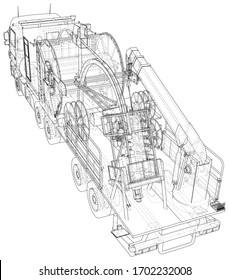 Coiled tubing machine technical wire-frame. EPS10 format. Vector created of 3d.