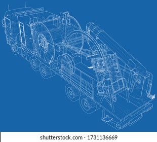 Coiled tubing machine technical wire-frame. EPS10 format. Vector created of 3d.