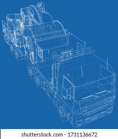 Coiled tubing machine technical wire-frame. EPS10 format. Vector created of 3d.