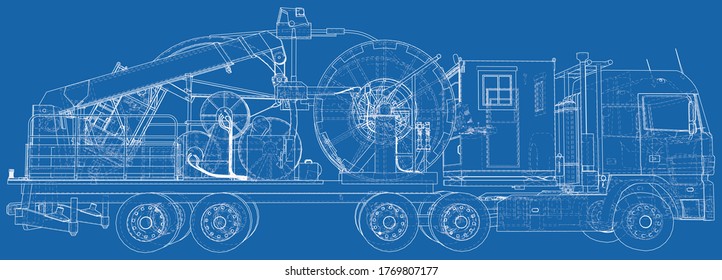 Coiled tubing machine technical wire-frame. EPS10 format. Vector created of 3d.