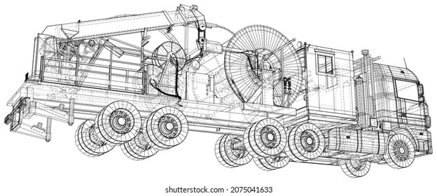 Coiled tubing machine technical wire-frame. EPS10 format. Vector created of 3d.