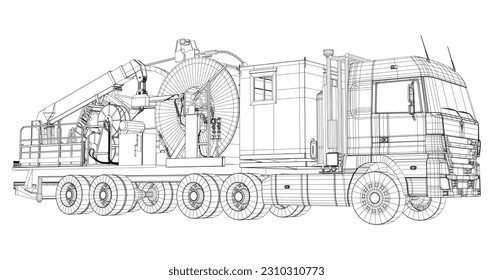 Coiled tubing machine technical wire-frame. EPS10 format. Vector created of 3d.