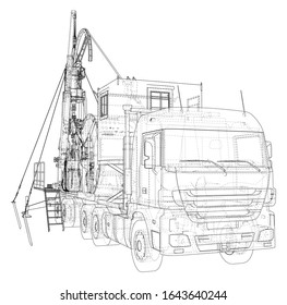 Coiled tubing unit machine. The layers of visible and invisible lines are separated. EPS10 format. Wire-frame.