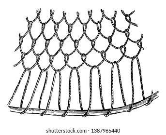 Der gepolsterte Arbeitskorb Weave wird durch Nähen hergestellt, er schneidet sich mit dem einen unter, Vintage-Linie Zeichnung oder Gravitation Illustration.