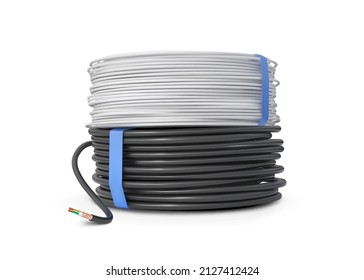 Coils of cable white and black on a white background. Vector illustration