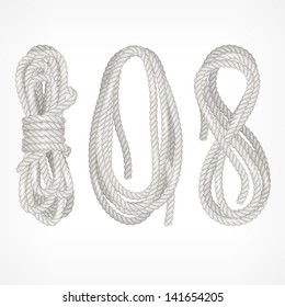 Coils of different rope isolated on white, vector illustration.