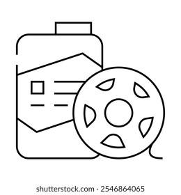 Bobinas y tarro con el Vector del icono de la línea del fotopolímero. Bobinas y tarro con el signo del fotopolímero