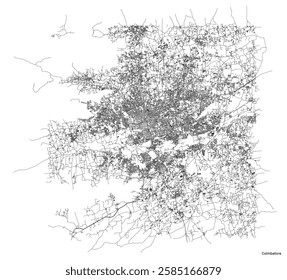 Coimbatore city map with roads and streets, India. Vector outline illustration.