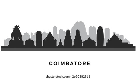 Coimbatore skyline silhouette with India, and buildings.