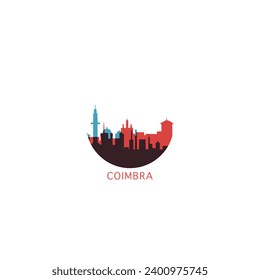 Coimbra cityscape skyline city panorama vector flat modern logo icon. Portugal town emblem idea with landmarks and building silhouettes
