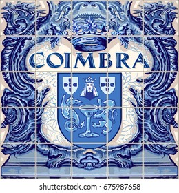 Coimbra Portugal ceramic tiles Portuguese symbol vector lapis blue illustration