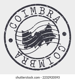 Coimbra, Portugal Stamp Map Postal. Silhouette. Passport Round Design. Vector Icon. Design Retro Travel National Symbol.