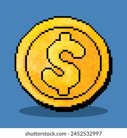 Coin in 8 bit pixel art. Coin Pixel in vector